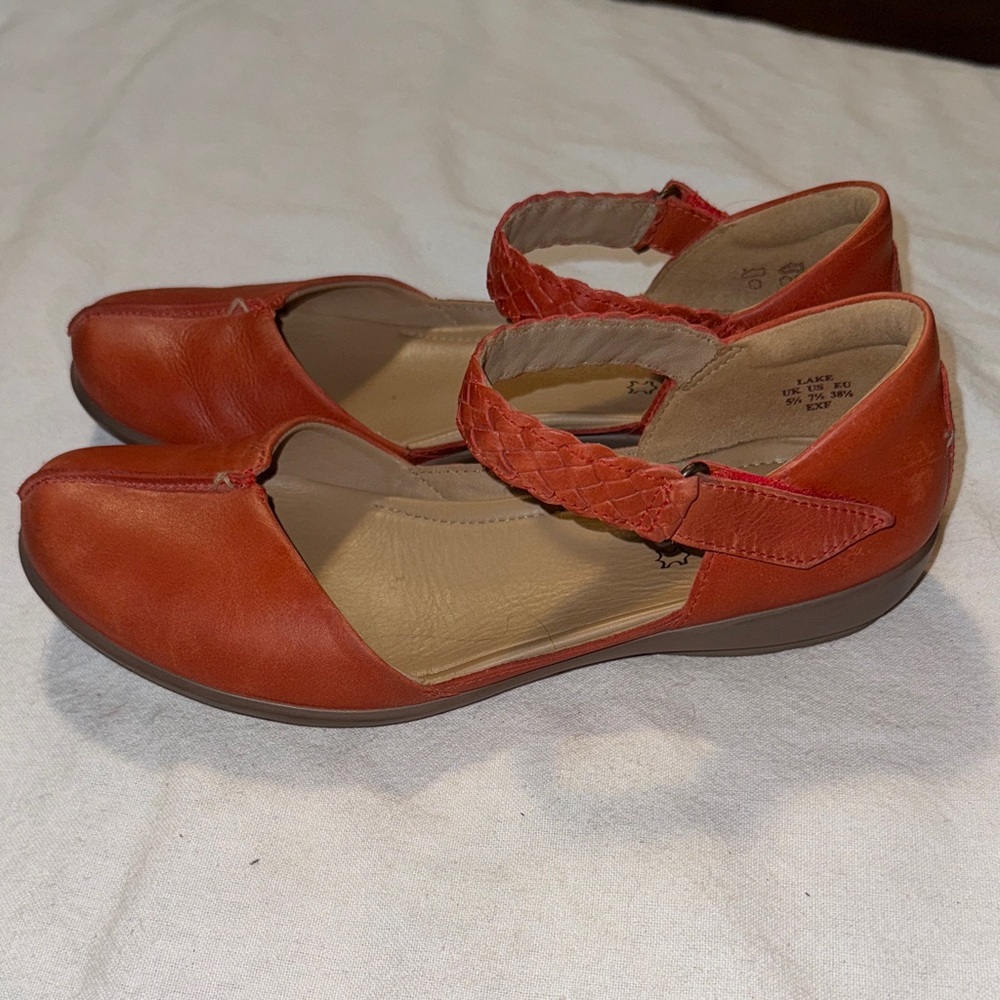 Hotter Women's Red Leather Flats with Braided Strap